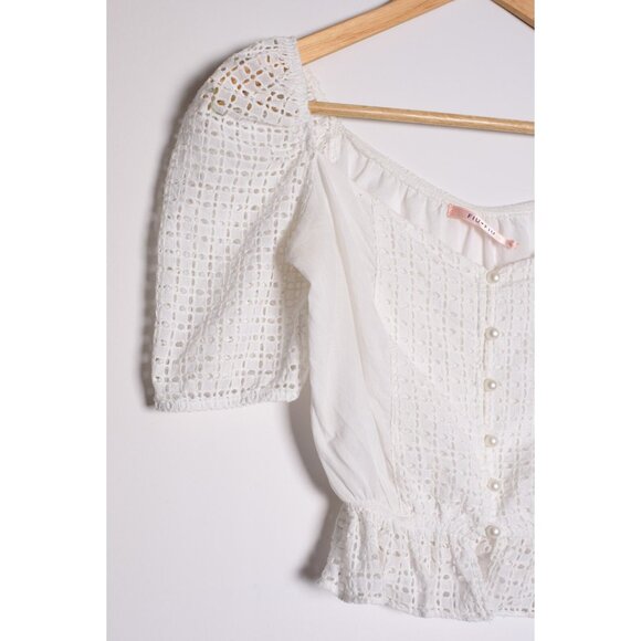 Fiu Fiu Womens Button Up Crop Top Blouse White - Picture 3 of 6